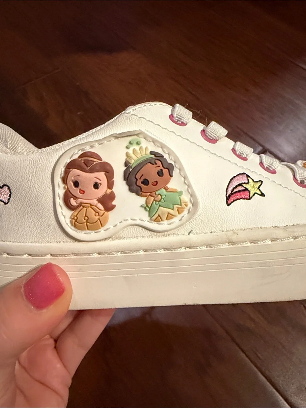 Zara Cream Kids Sneakers with Pink Eyelets and Princess Patches
